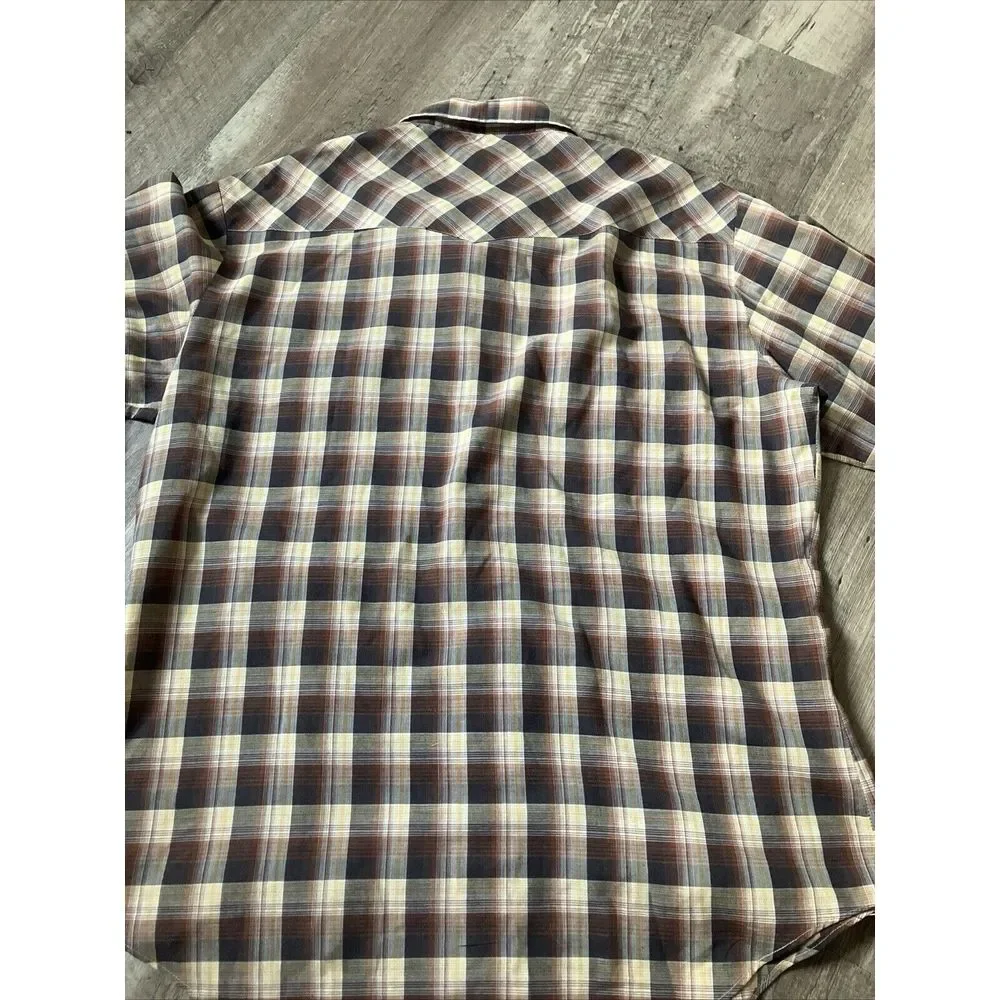 Vintage Campus Rugged Country Mens Brown Plaid Pearl Snap Western Shirt Large - Picture 8 of 8